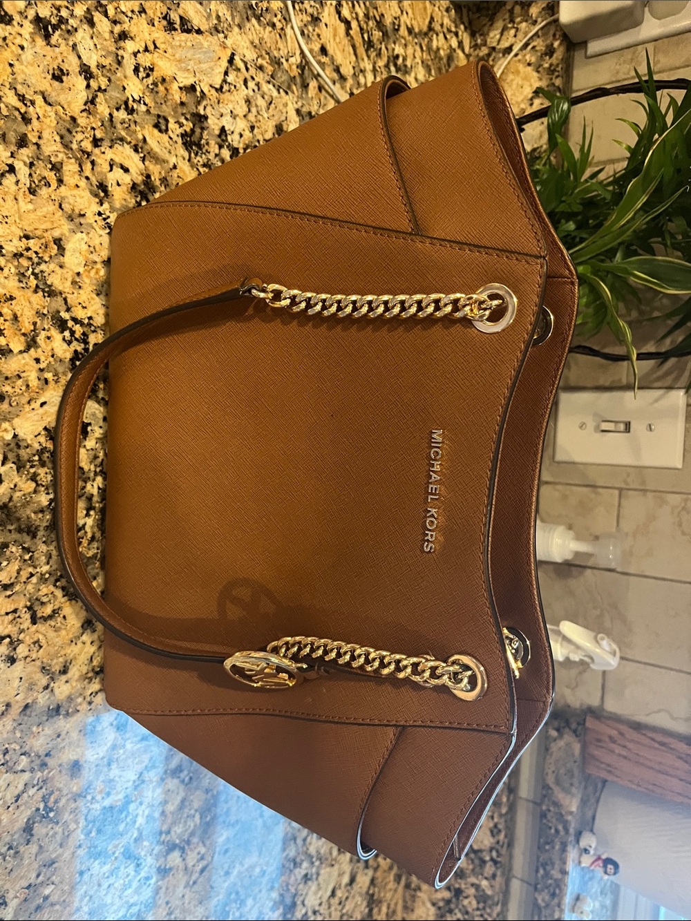 Michael Kors Cognac Saffiano Leather Chain-Handle Tote